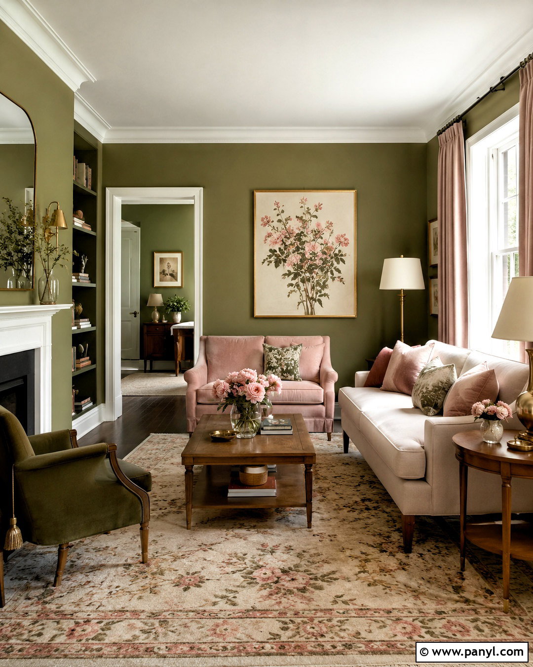 Olive Green Walls With Blush Pink Decor - 40 olive green walls