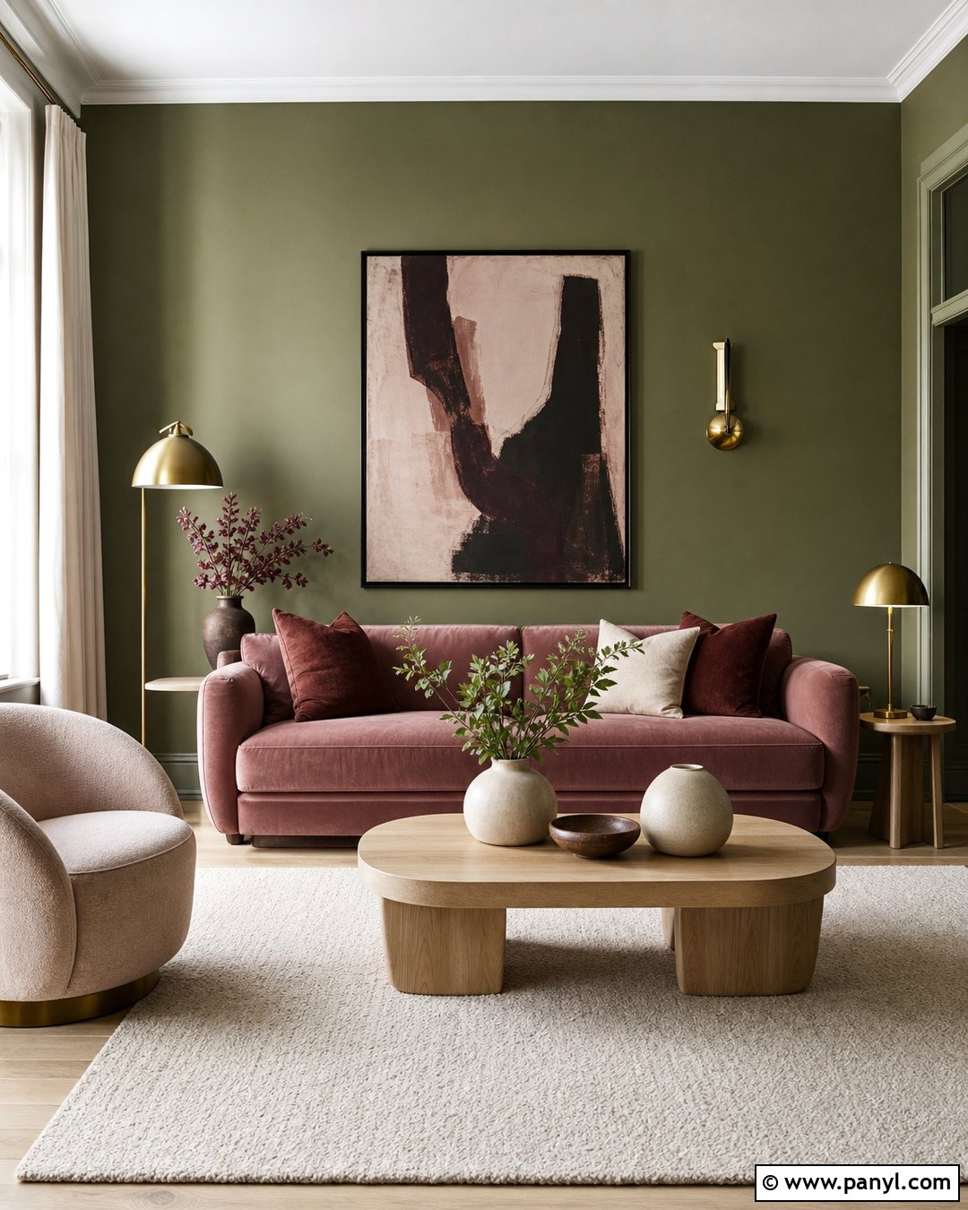 Olive Green Walls With Blush Pink Furniture - 20 Olive Green Wall Living Room Ideas