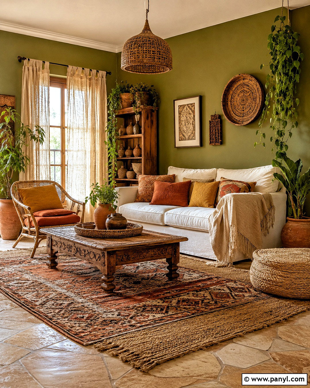Olive Green Walls With Boho Decor - 20 olive green walls living room ideas