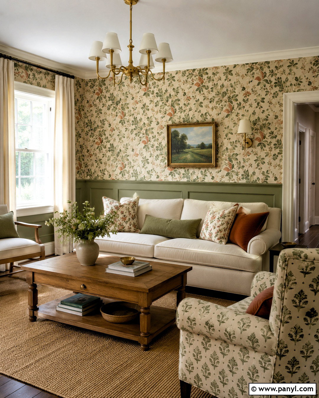 Olive Green Walls With Botanical Wallpaper - 40 olive green walls