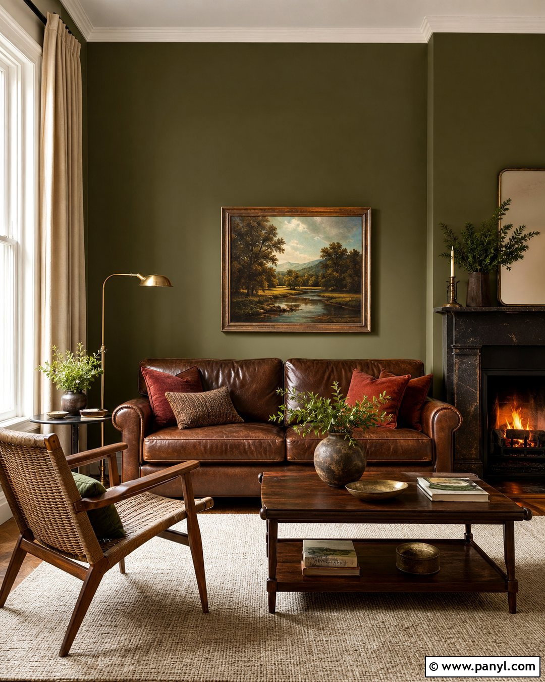 Olive Green Walls With Brown Leather Furniture - 20 How To Decorate A Room With Green Walls