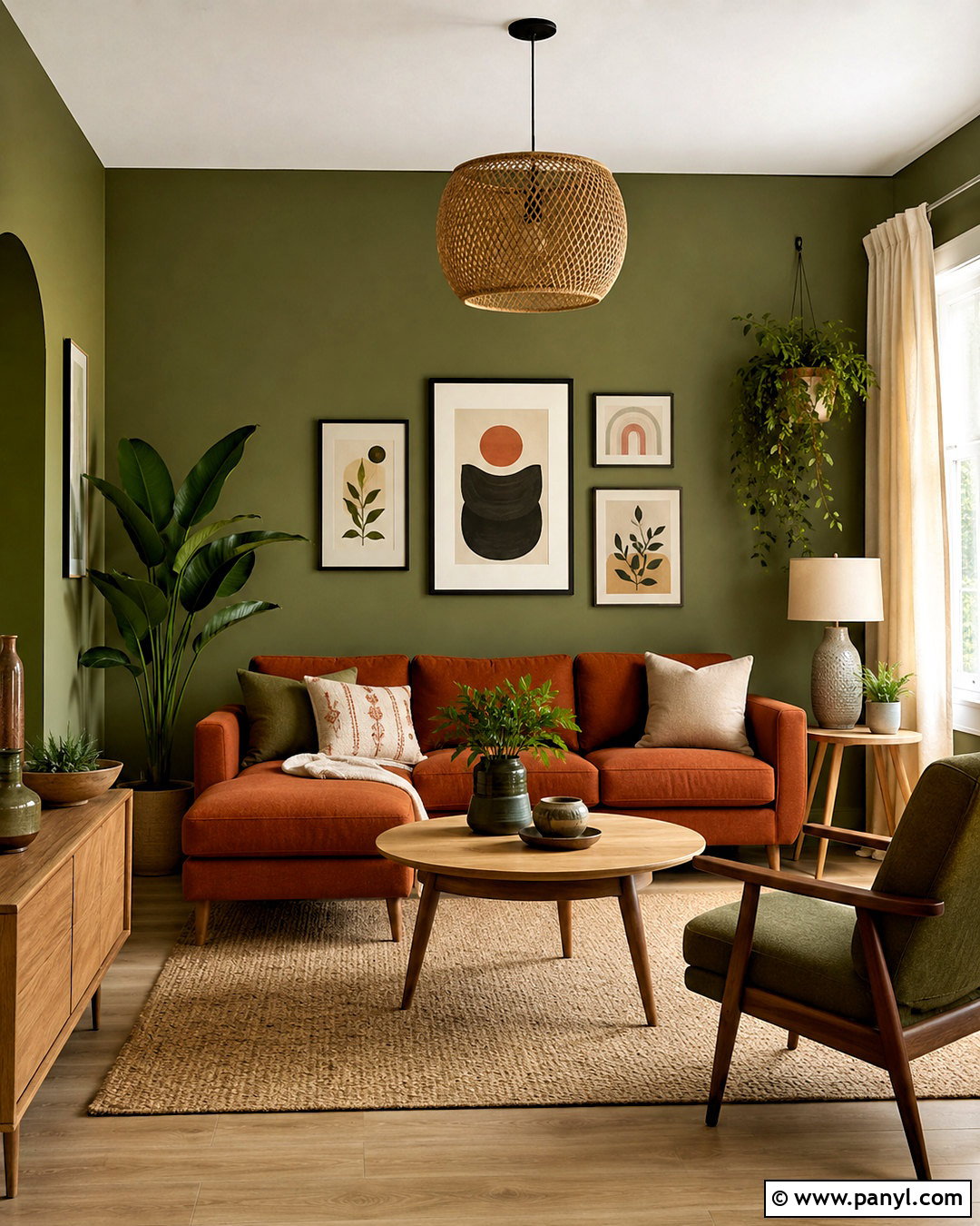 Olive Green Walls With Burnt Orange Sofa - 40 olive green walls