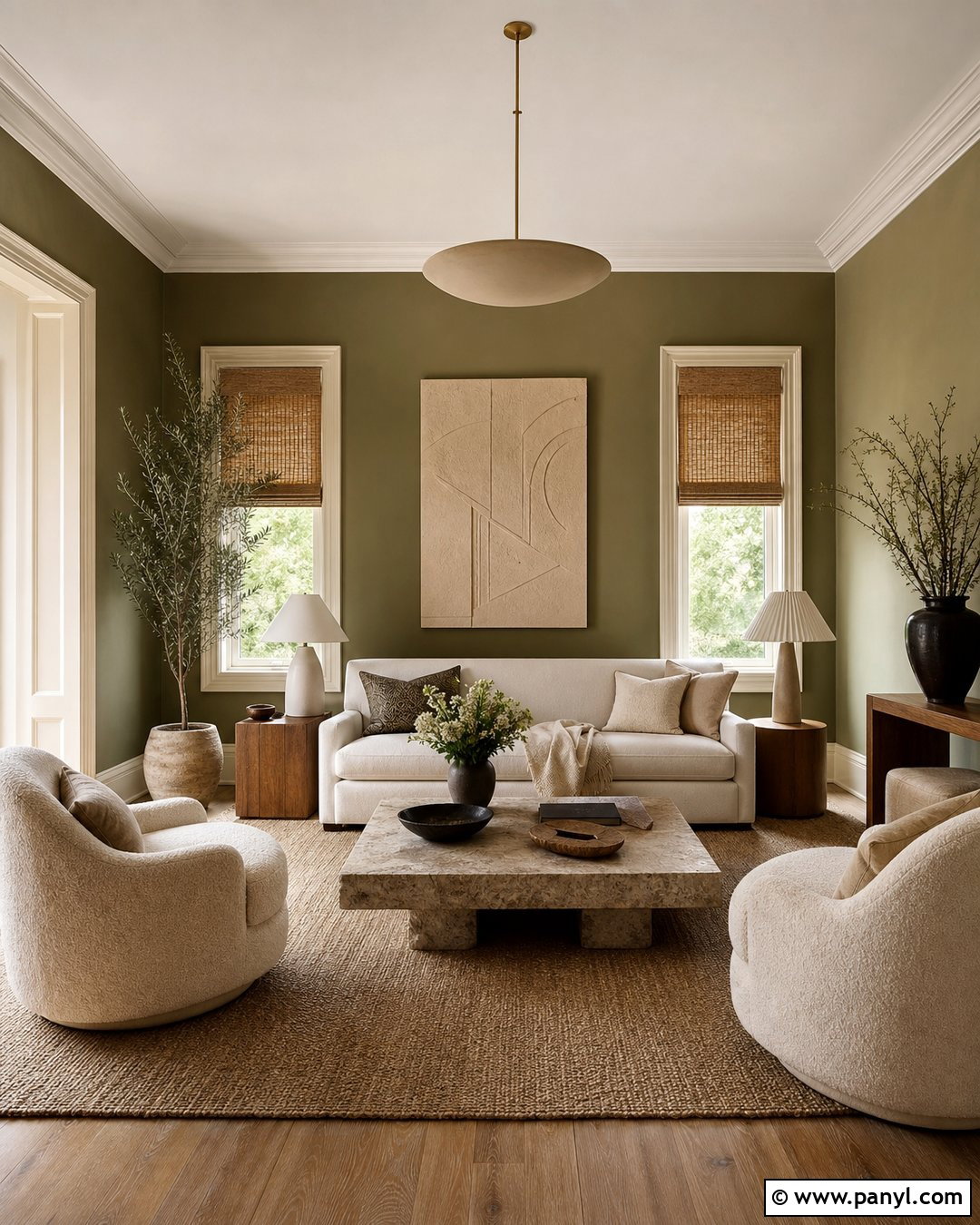 Olive Green Walls With Cream Decor - 20 Olive Green Wall Living Room Ideas