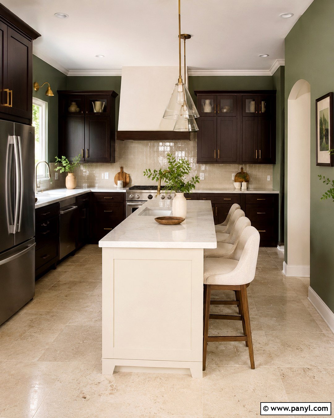 Olive Green Walls With Dark Brown Cabinets - 20 Green Wall Brown Cabinet Kitchen Ideas