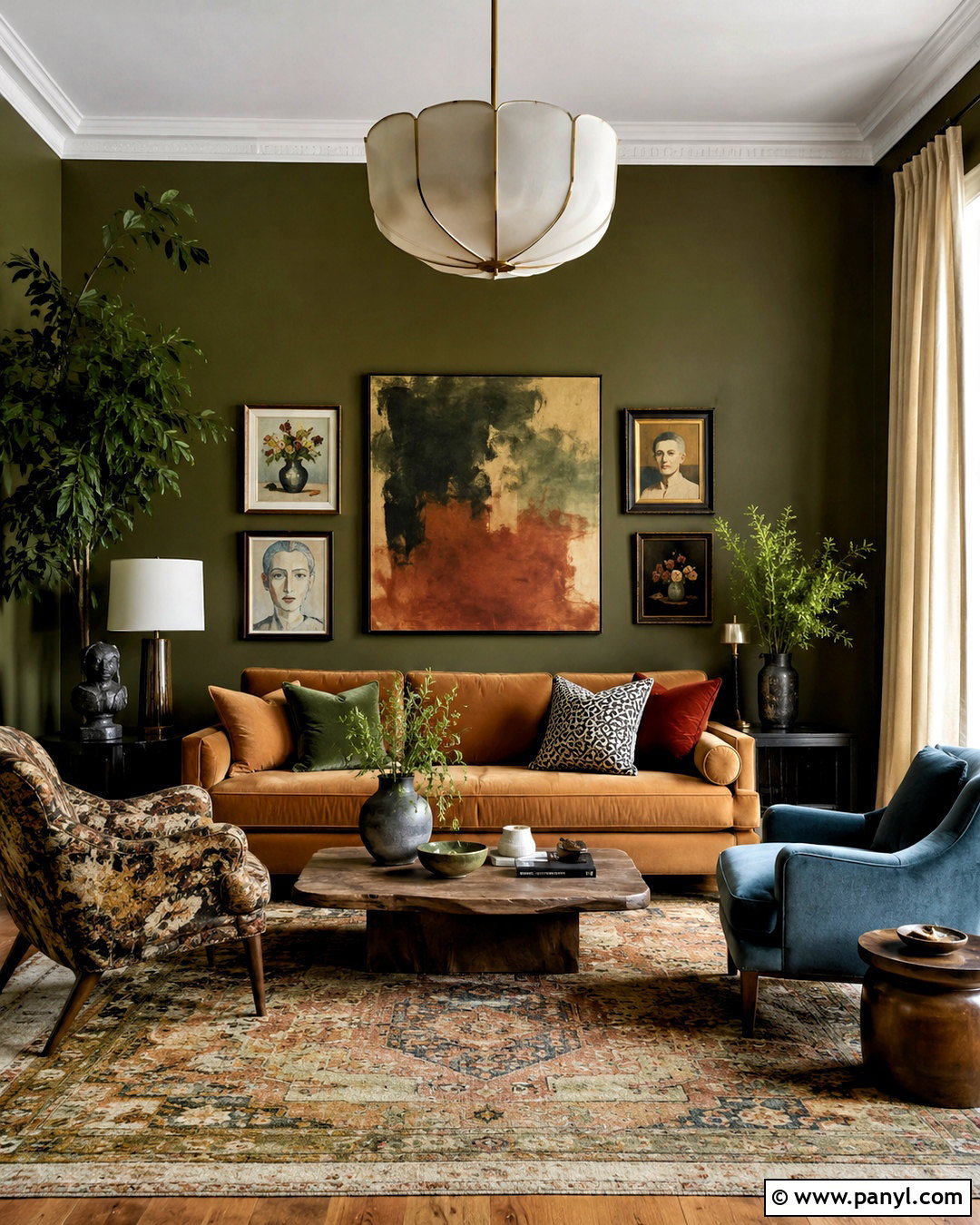Olive Green Walls With Eclectic Decor - 20 olive green walls living room ideas