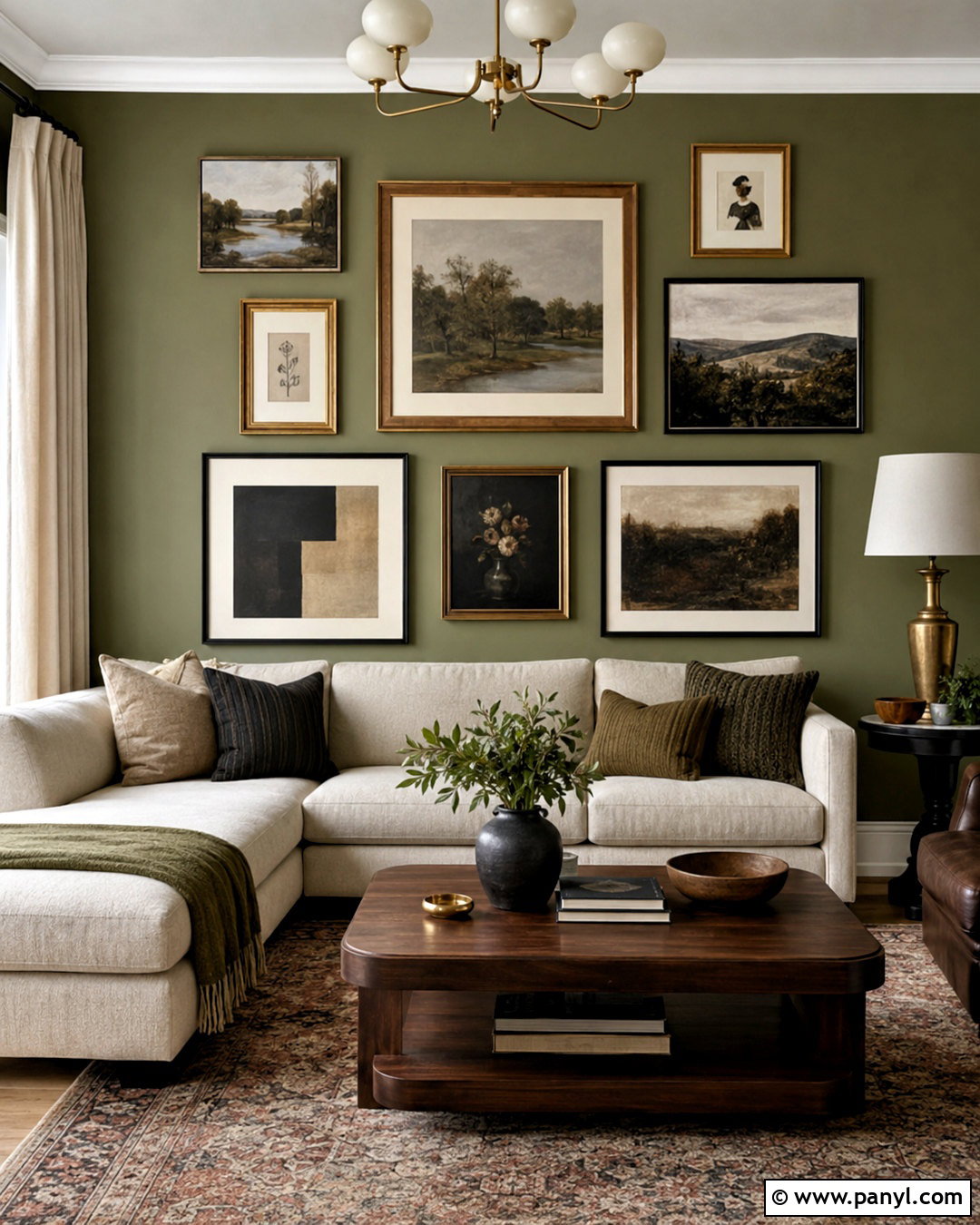 Olive Green Walls With Gallery Wall - 20 olive green walls living room ideas