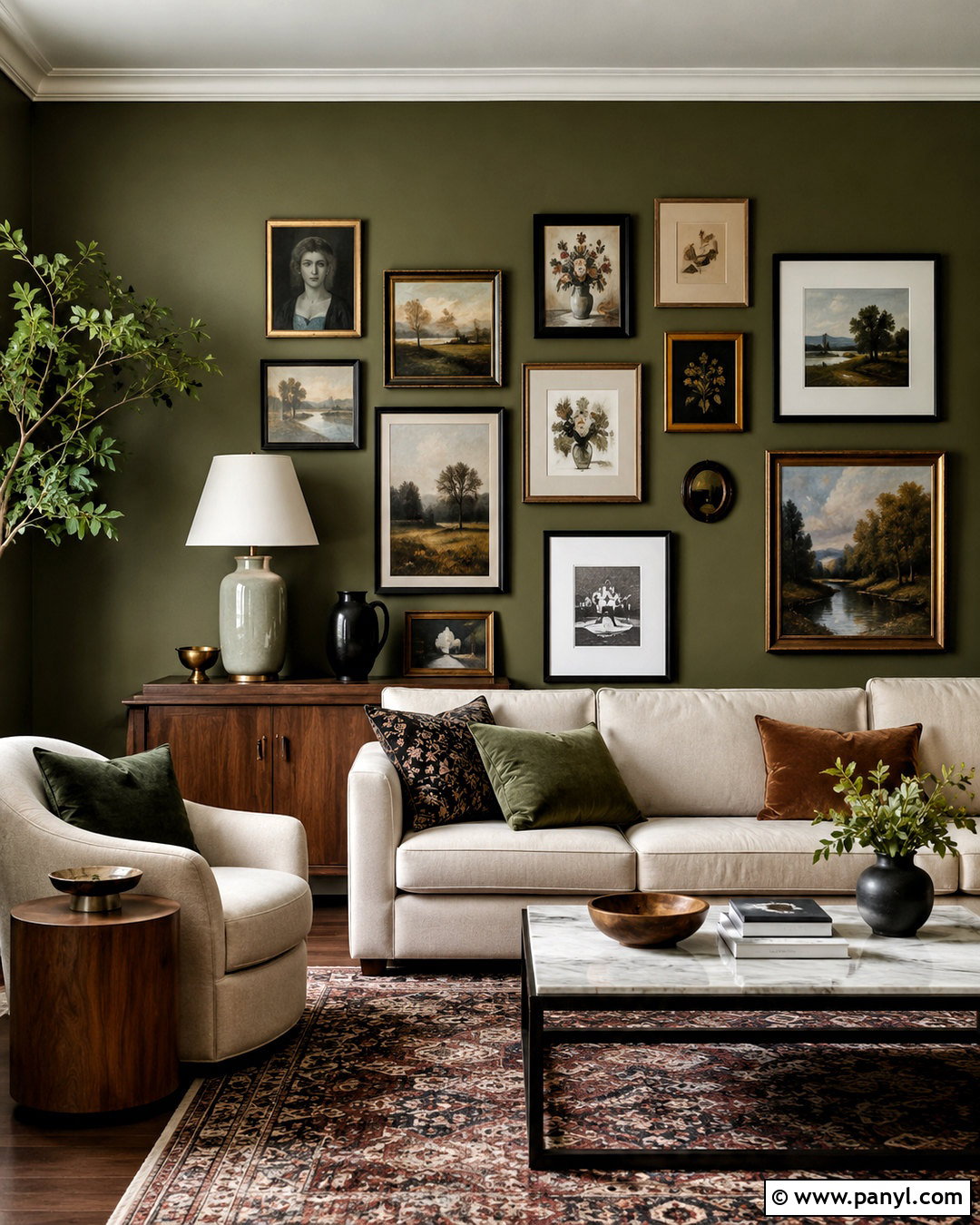 Olive Green Walls With Gallery Wall - 40 olive green walls