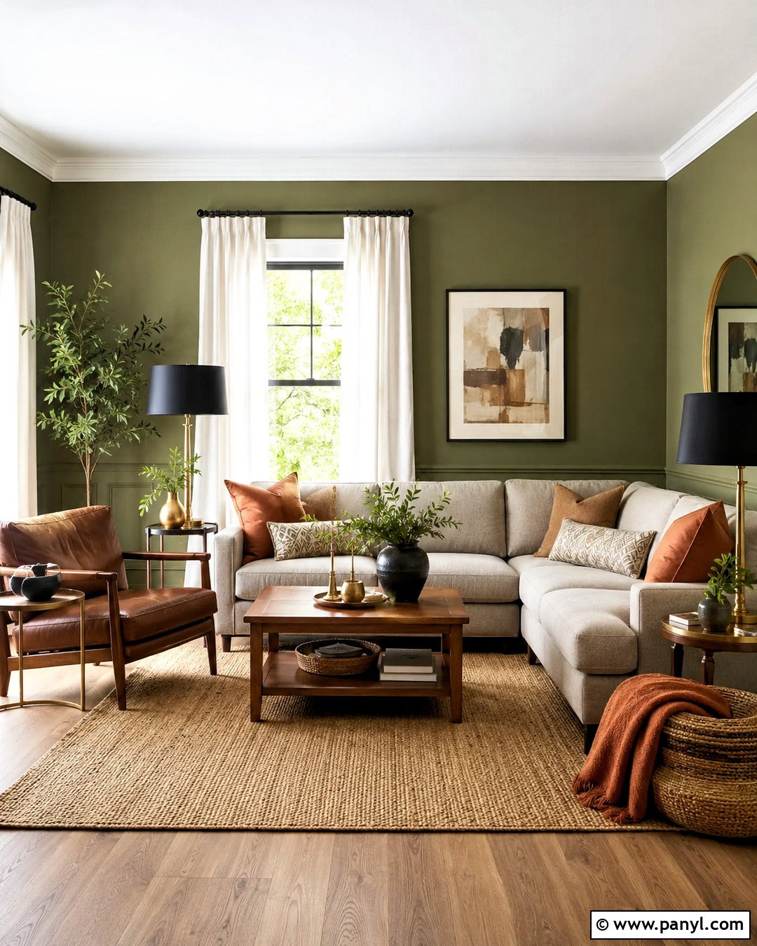Olive Green Walls With Gray Sofa - 20 olive green walls living room ideas