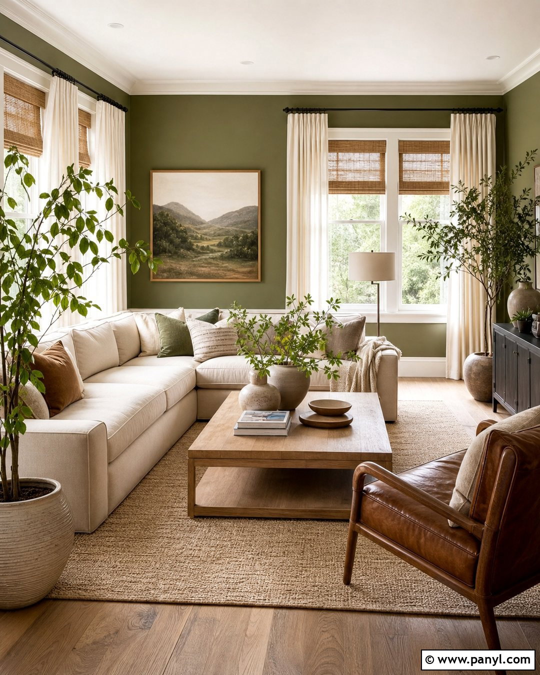 Olive Green Walls With Large Windows - 20 Olive Green Wall Living Room Ideas