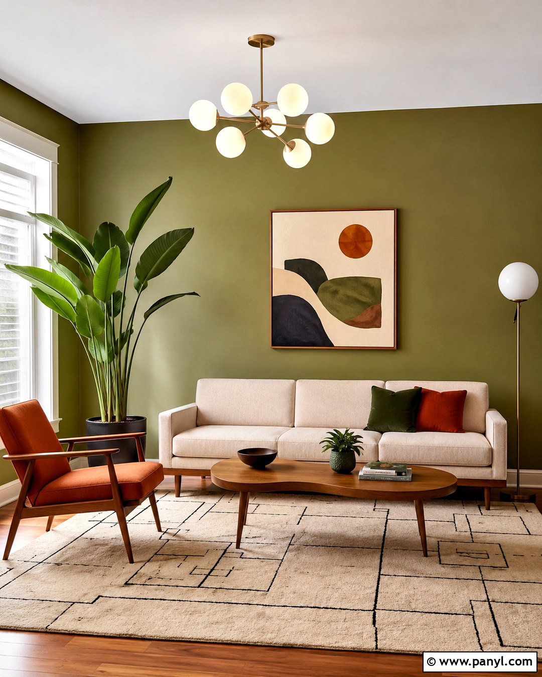 Olive Green Walls With Mid-Century Furniture - 20 olive green walls living room ideas