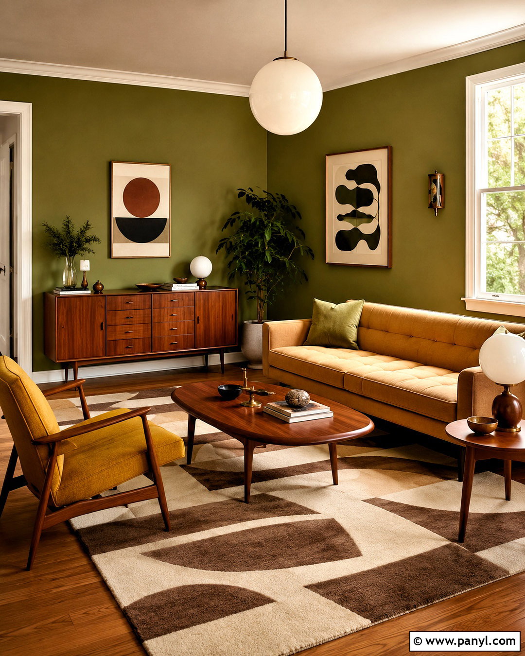 Olive Green Walls With Midcentury Furniture - 40 olive green walls