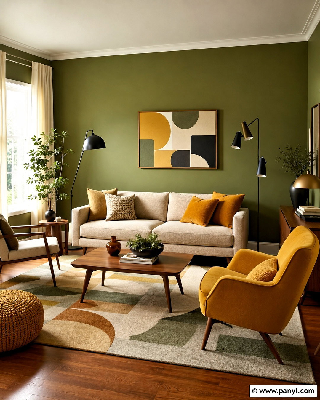 Olive Green Walls With Mustard Yellow Accents - 20 olive green walls living room ideas