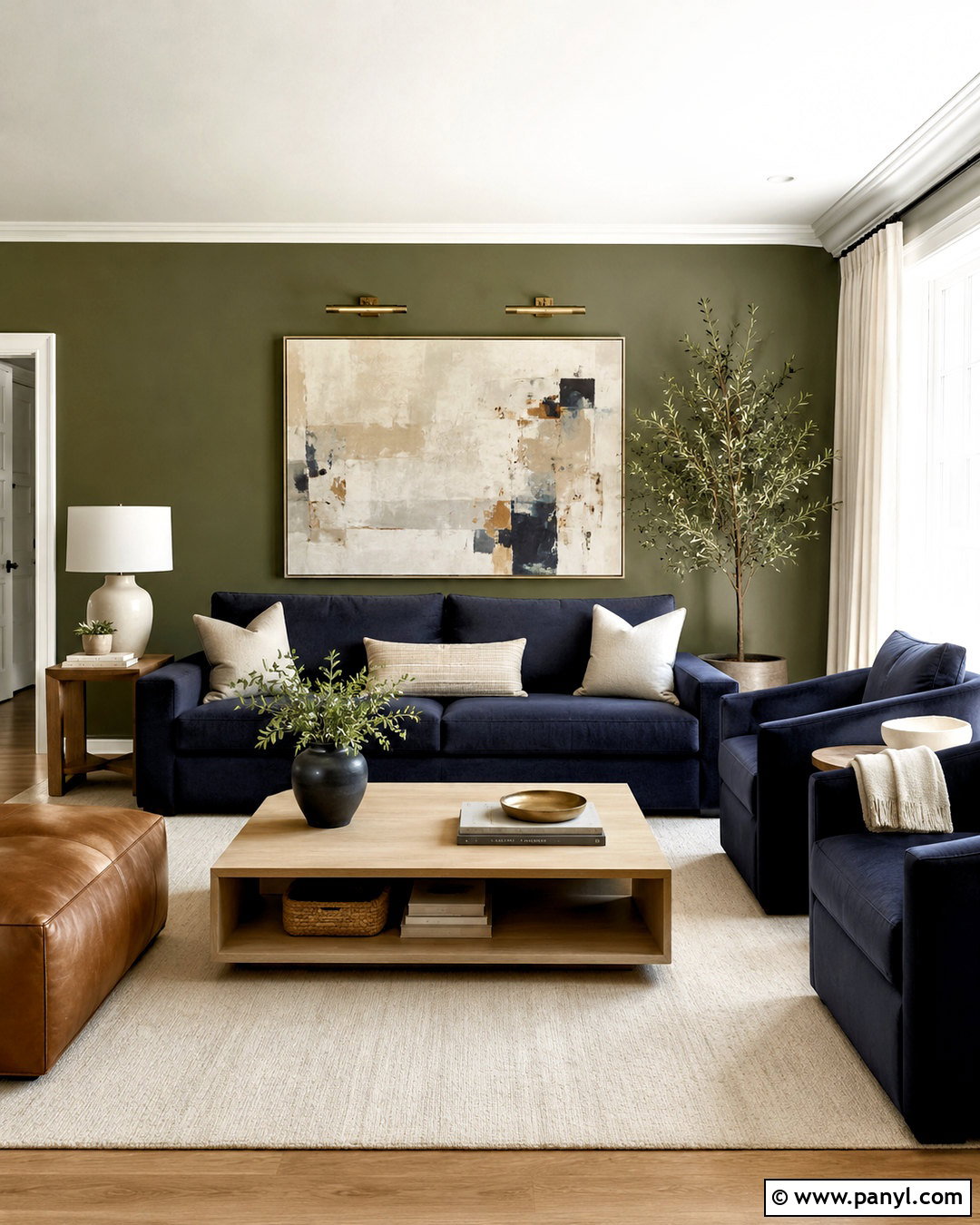Olive Green Walls With Navy Blue Furniture - 20 olive green walls living room ideas