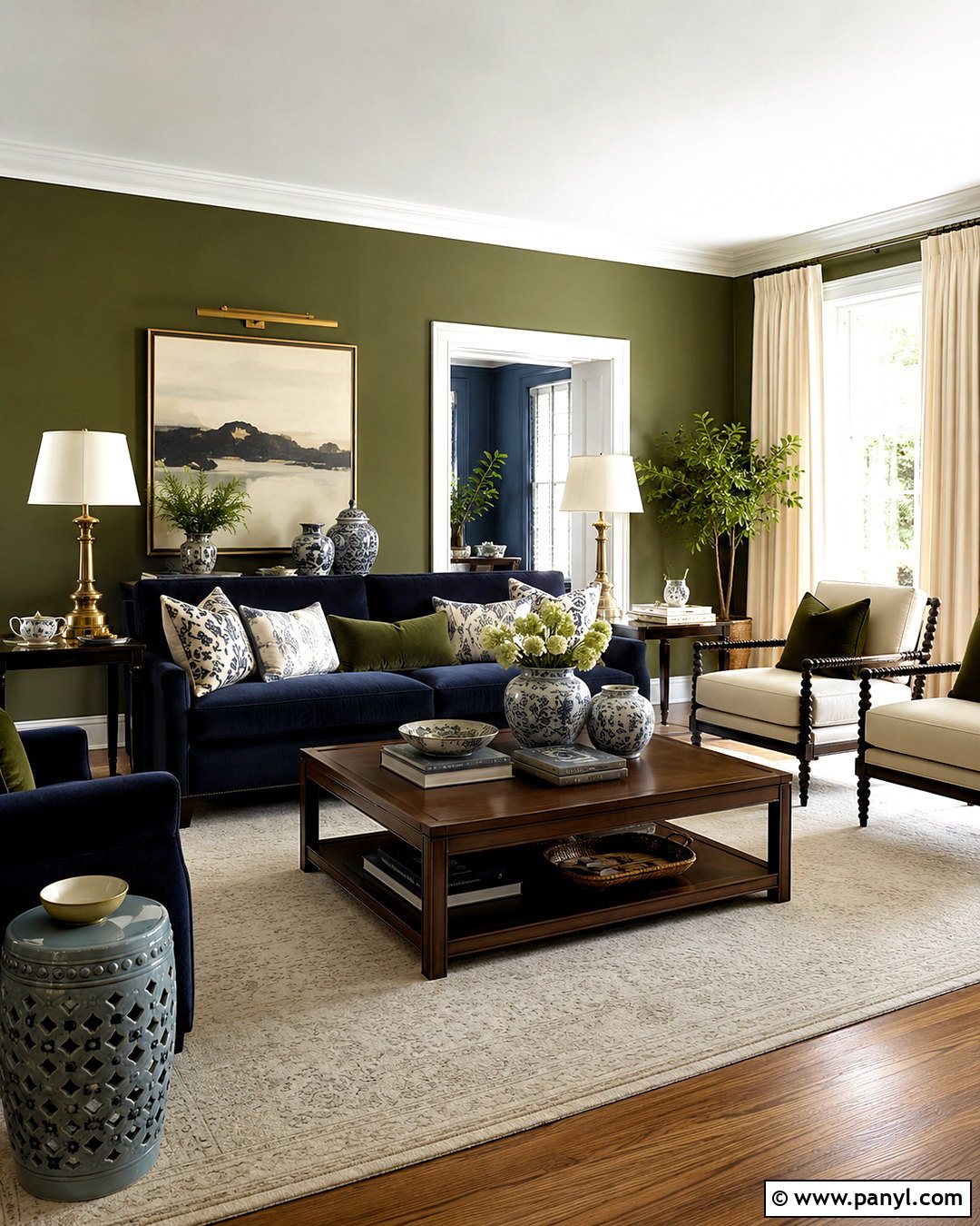 Olive Green Walls With Navy Blue Furniture - 40 olive green walls