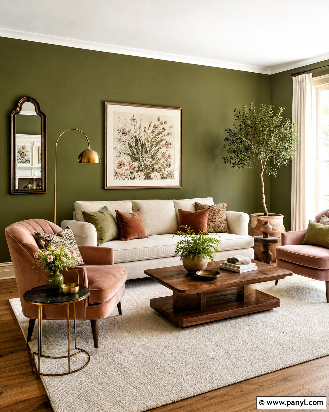 Olive Green Walls With Pink Accents - 20 Warm Green Wall Color Ideas