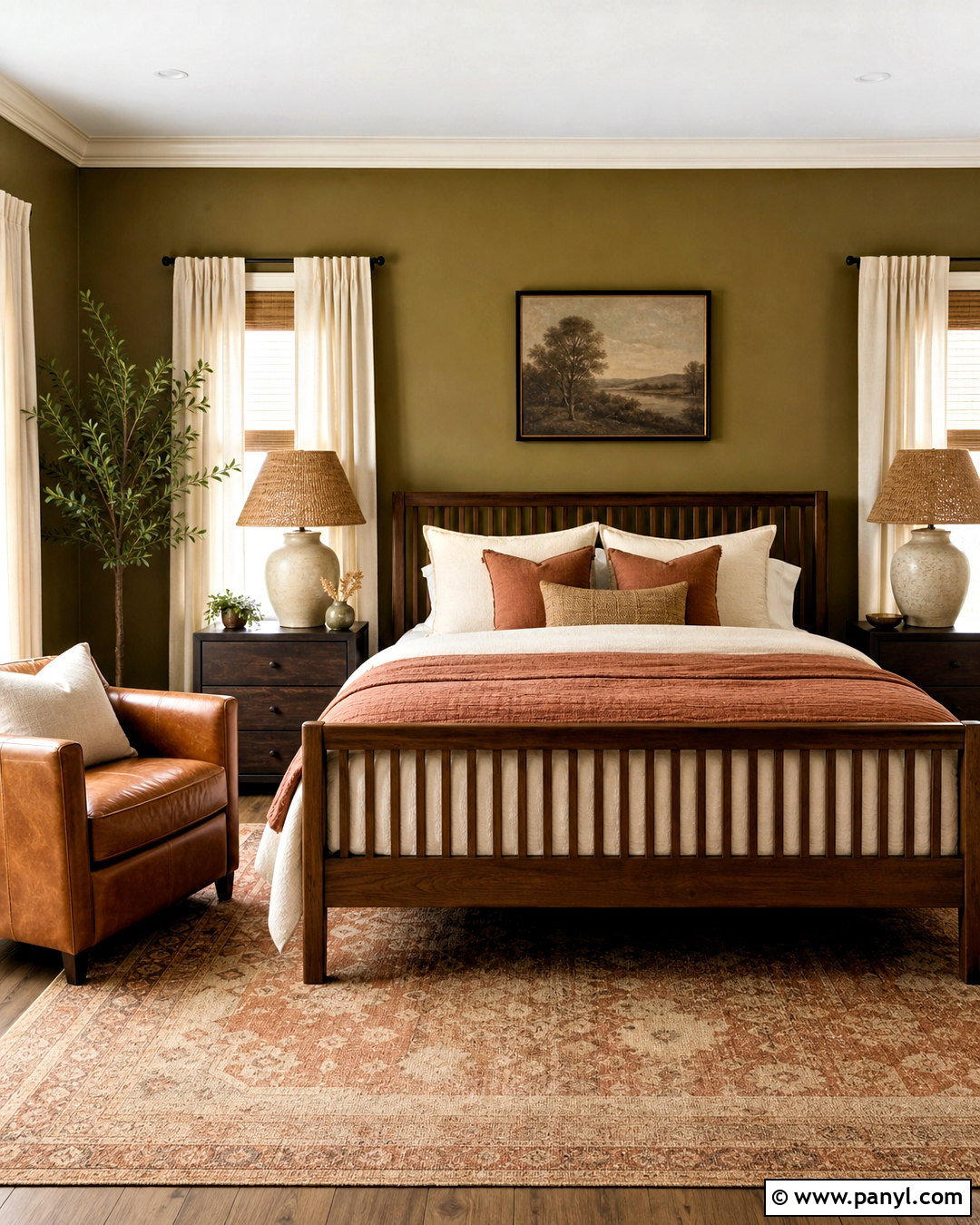 Olive Green Walls With Terracotta Accents - 20 bedroom ideas green walls