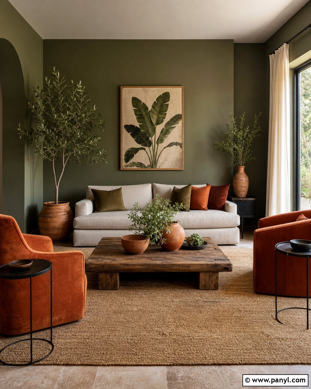 Olive Green Walls With Terracotta Accents - 20 Olive Green Wall Living Room Ideas