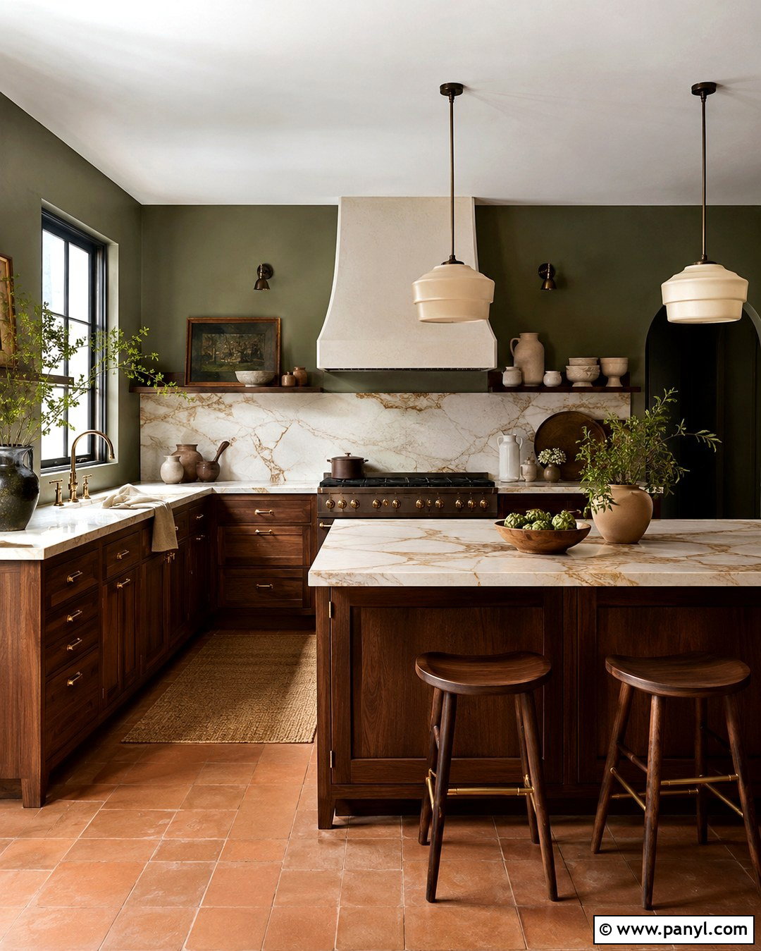 Olive Green Walls With Walnut Cabinets - 20 Brown Kitchen Ideas Paint Wall Colors