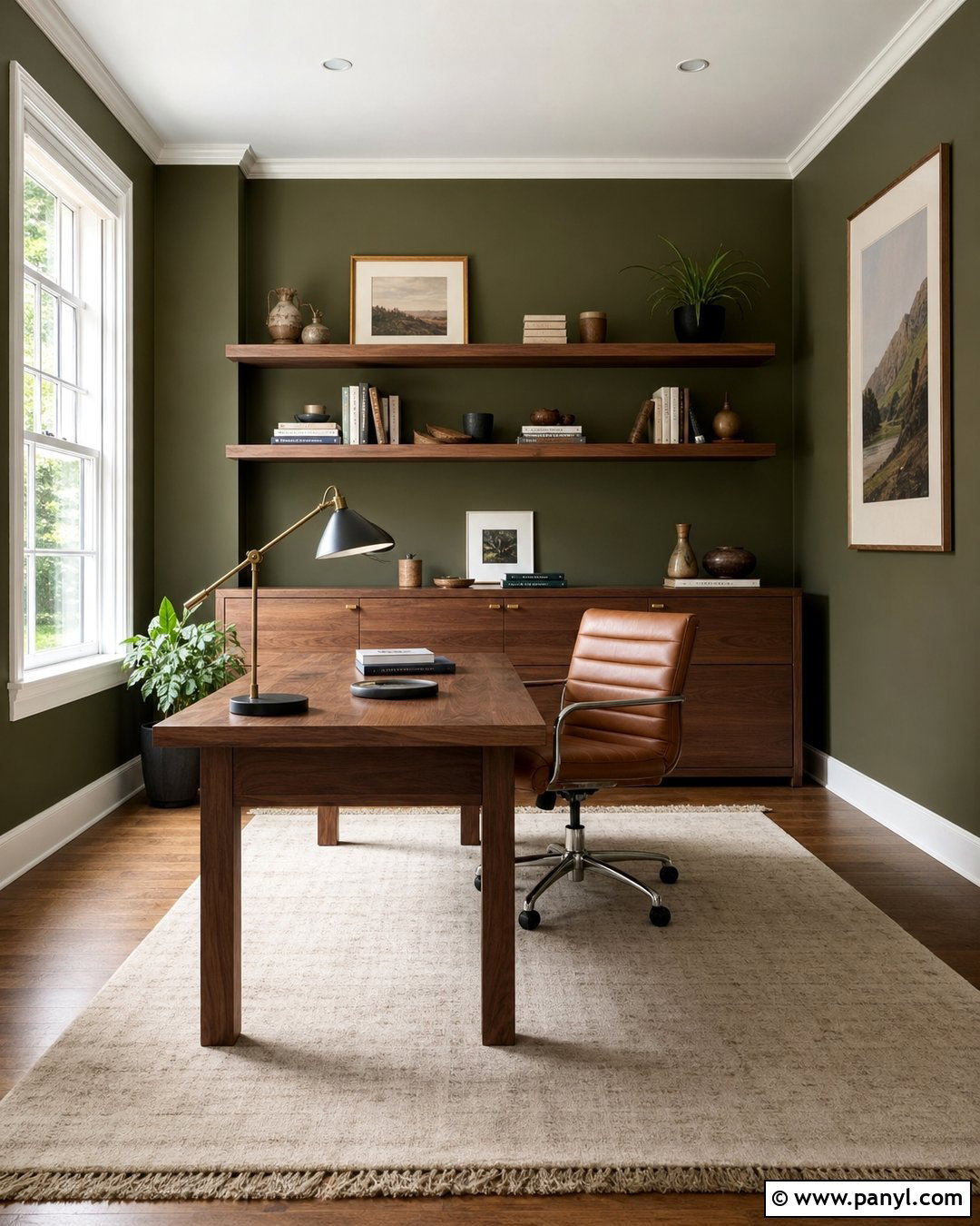 Olive Green Walls With Walnut Furniture - 25 Wall Colour With Wooden Furniture Ideas