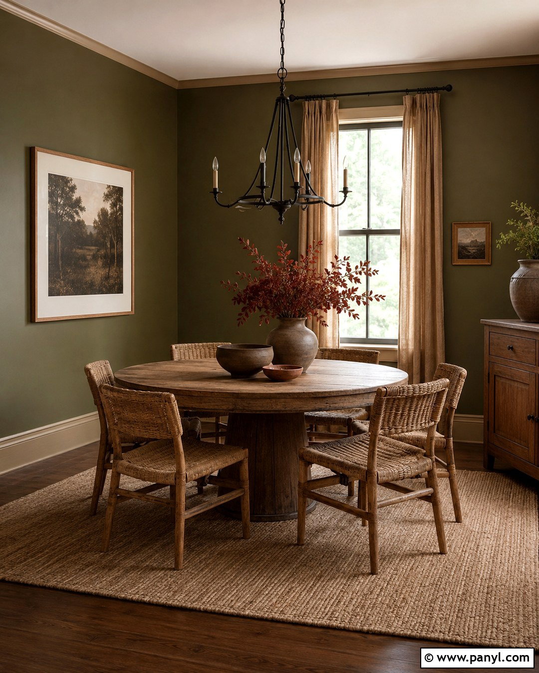 Olive Green Walls With Warm Beige Baseboards - 20 Wall And Baseboard Color Combinations