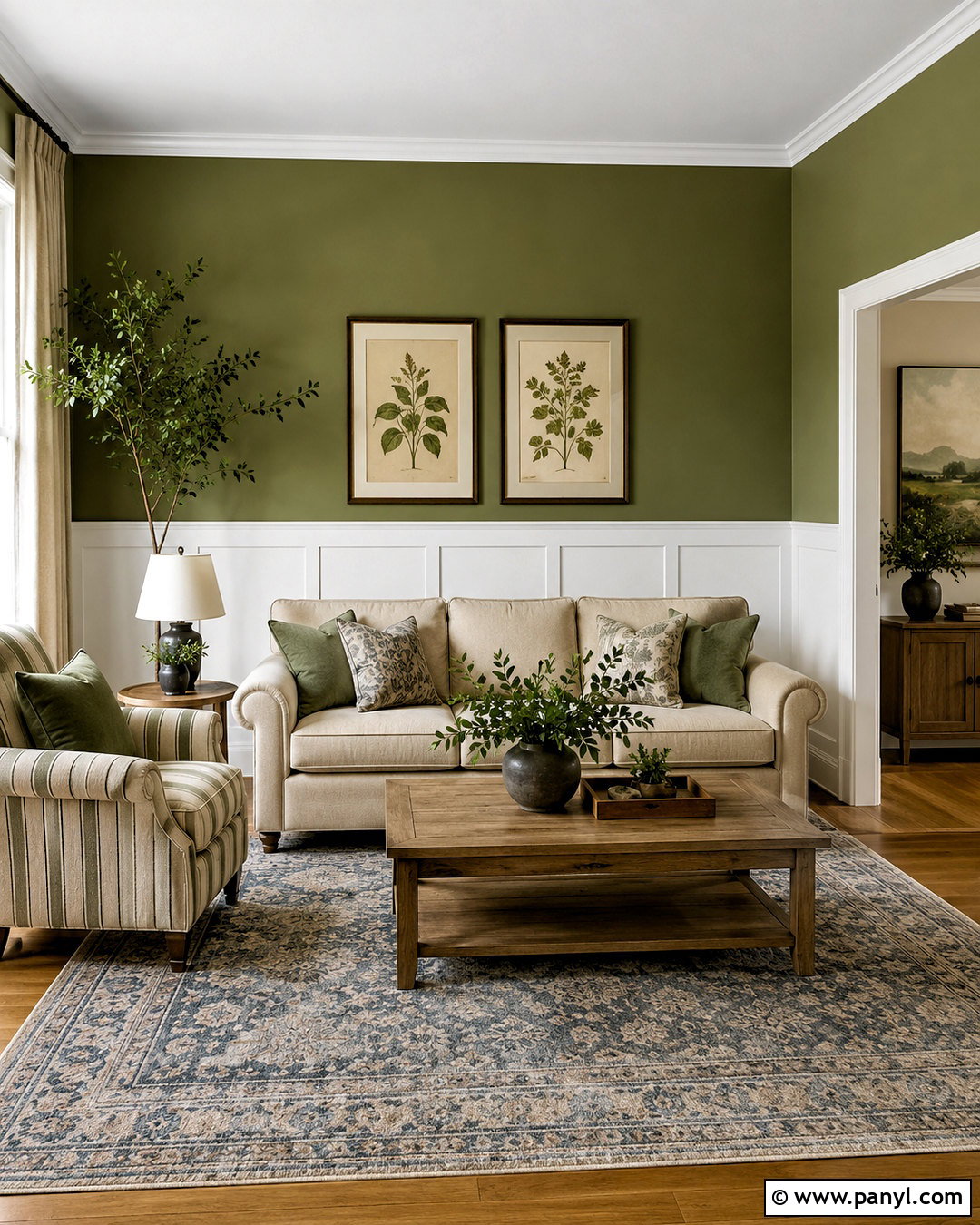 Olive Green Walls With White Wainscoting - 20 olive green walls living room ideas