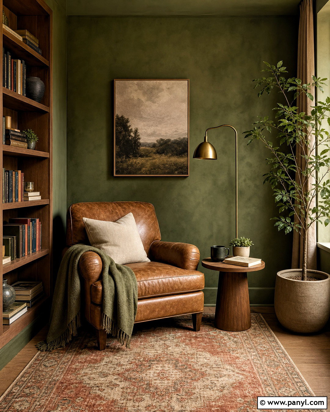 Olive Green Washed Reading Nook - 20 washed wall paint effect ideas