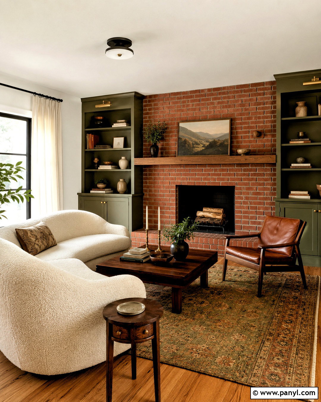 Olive Green With A Brick Wall - 20 What Color Goes With Brick Wall Ideas