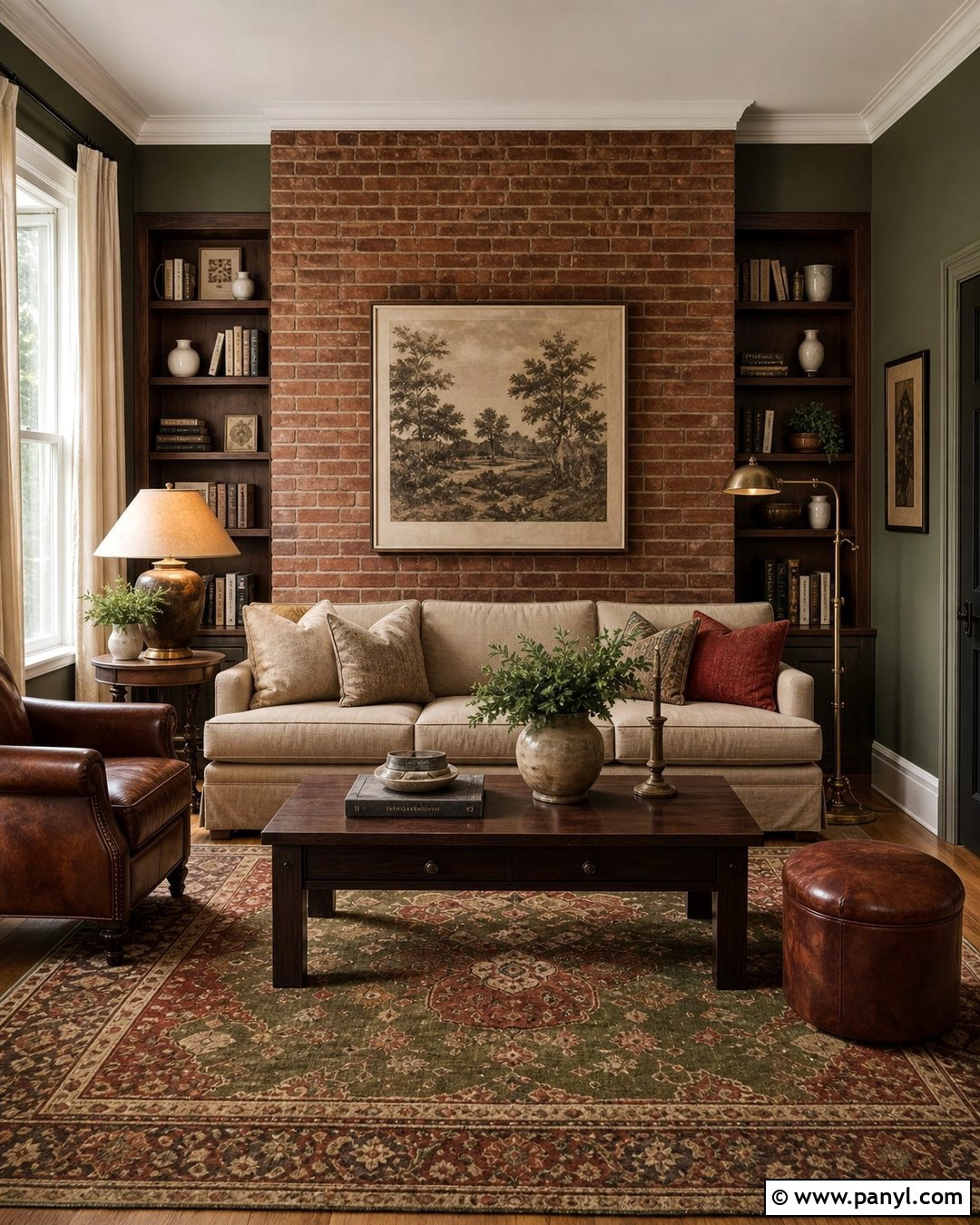 Olive Green With Red Brick Wall - 20 Brick Wall Color Matching Ideas