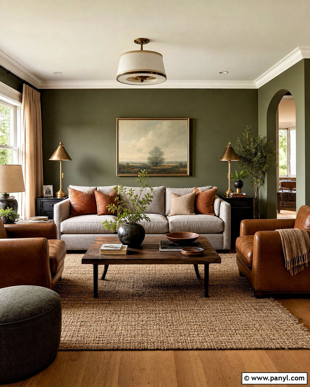 Olive Green and Warm Grey Living Room - 20 dark green and grey living room ideas