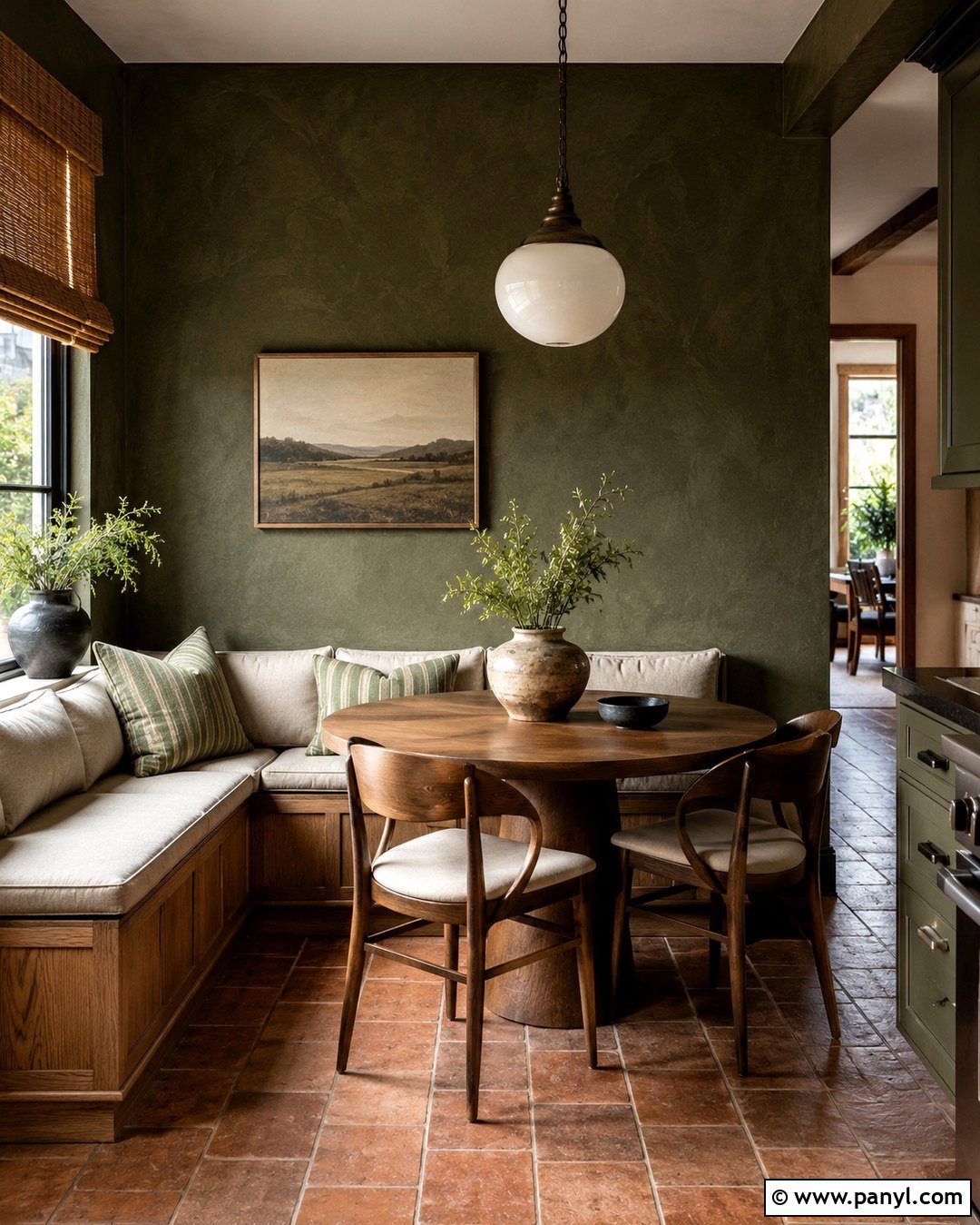 Olive Limewash Kitchen Nook - 20 Limewash Dark Wall Ideas