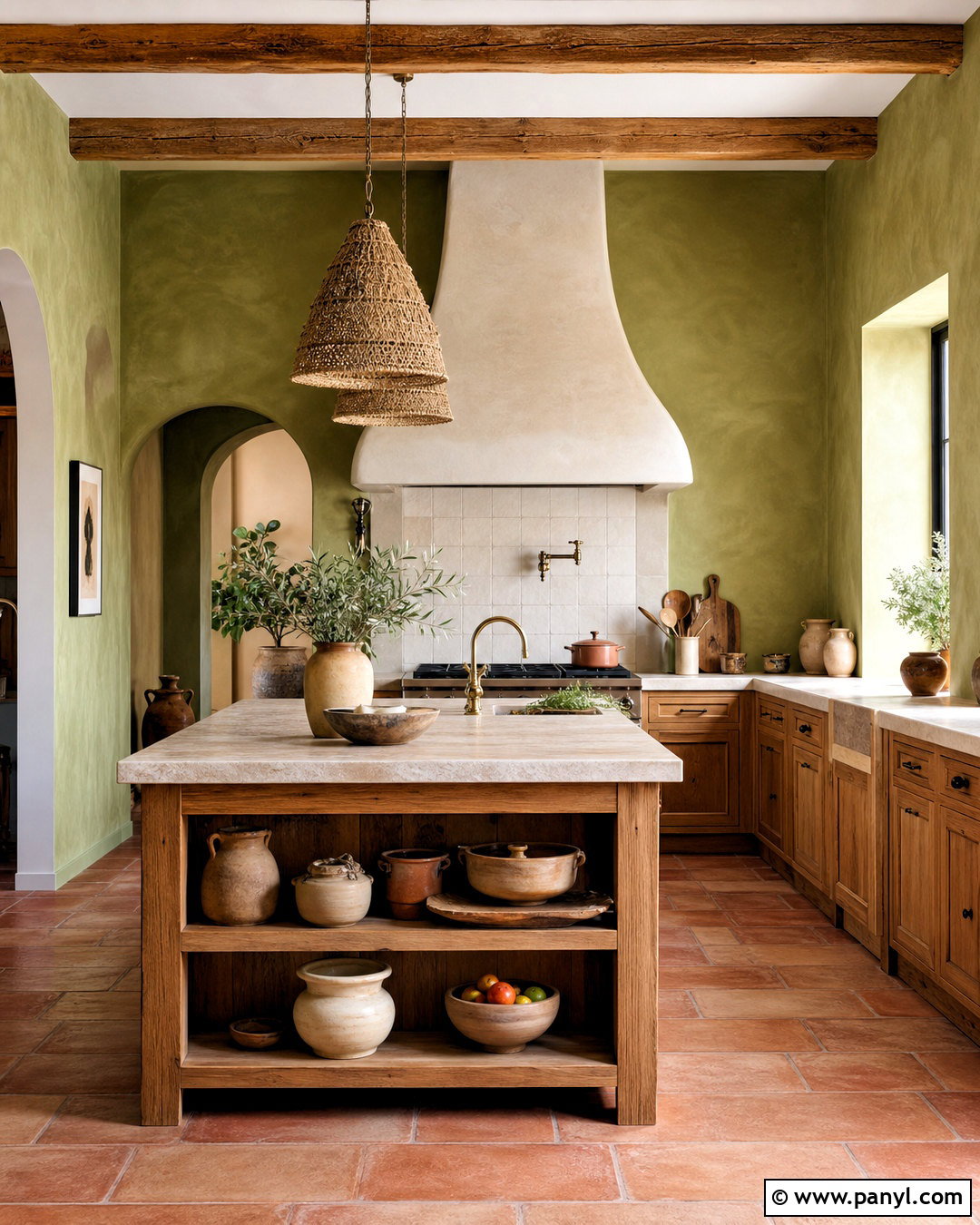 Olive Limewash Kitchen Walls With Terracotta Floors - 20 green paint kitchen walls