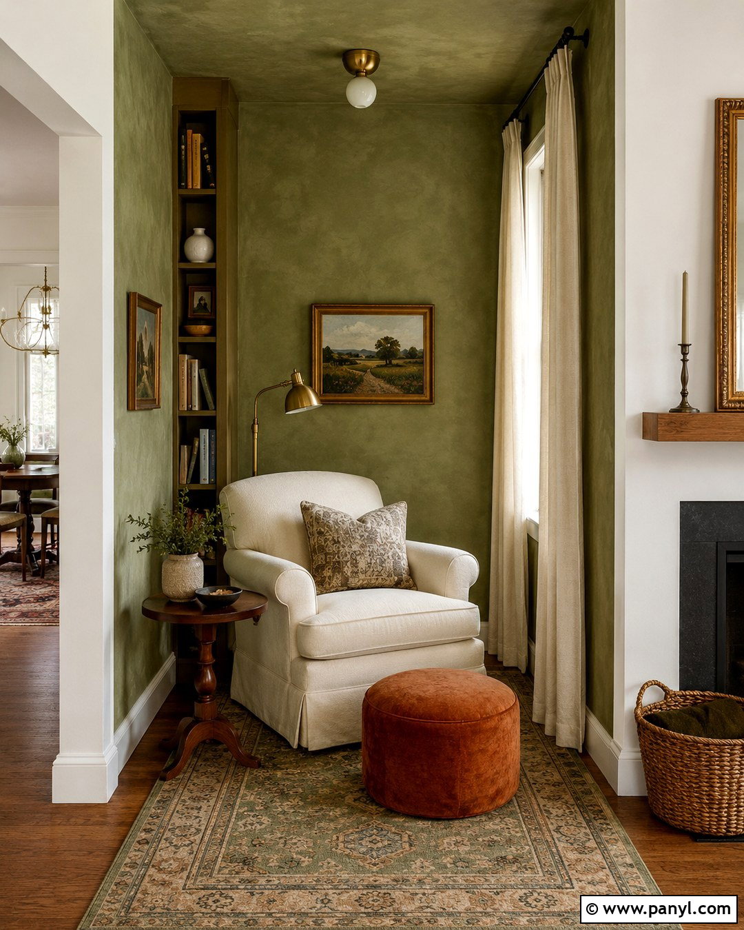 Olive Limewash Reading Nook Wall - 20 Limewash Paint Accent Wall Ideas