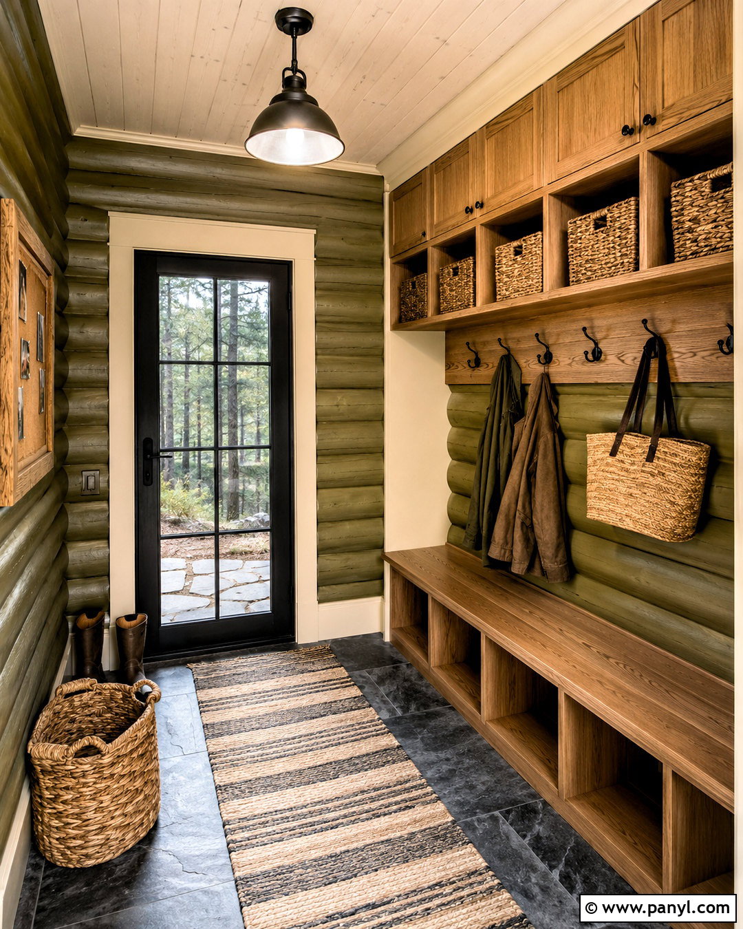 Olive Painted Log Mudroom - 20 painted log home interior ideas
