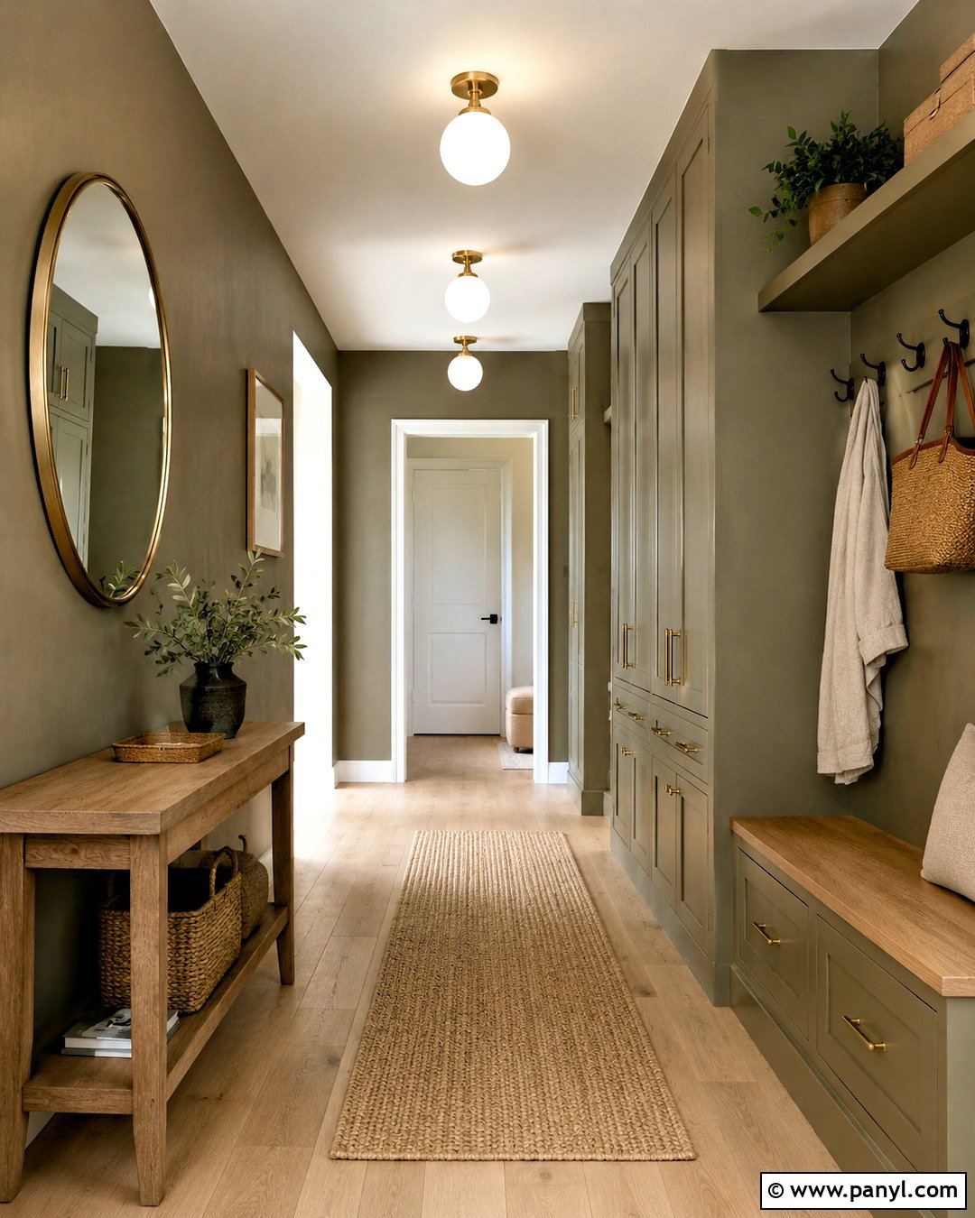 Olive Plaster Hallway With Built-In Storage - 20 plastering walls ideas