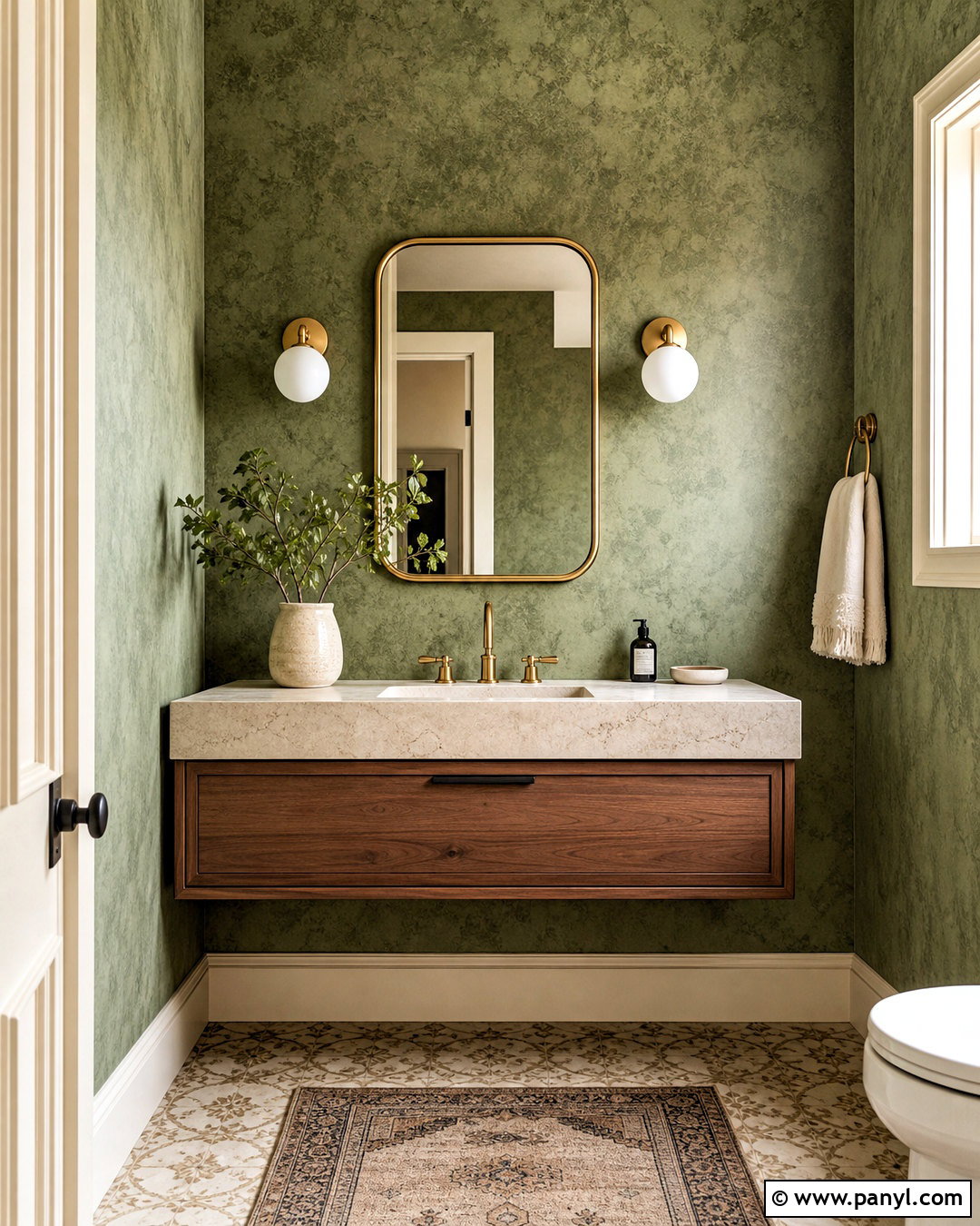 Olive Sponge Painted Powder Room Wall - 20 sponge painting walls