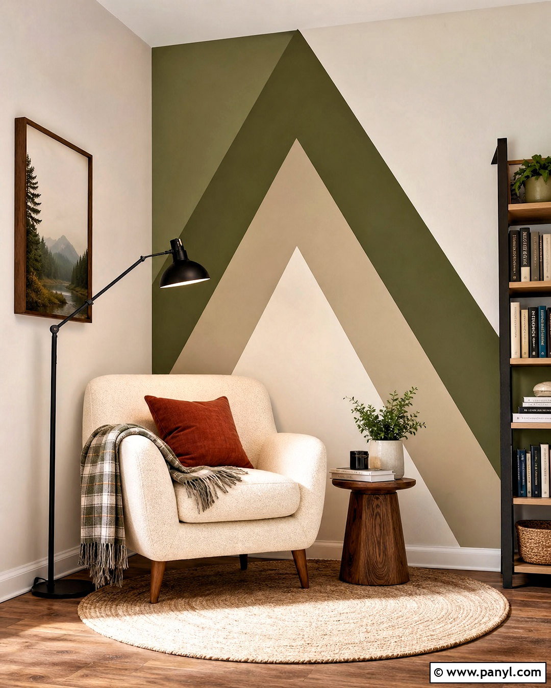 Olive Triangle Wall Reading Nook - 20 triangle painted wall ideas