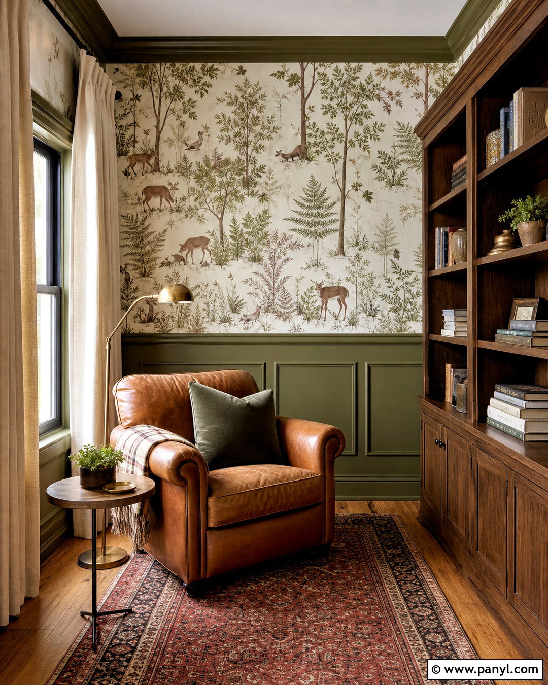 Olive Wainscoting With Woodland Wallpaper - 20 wainscoting with wallpaper ideas