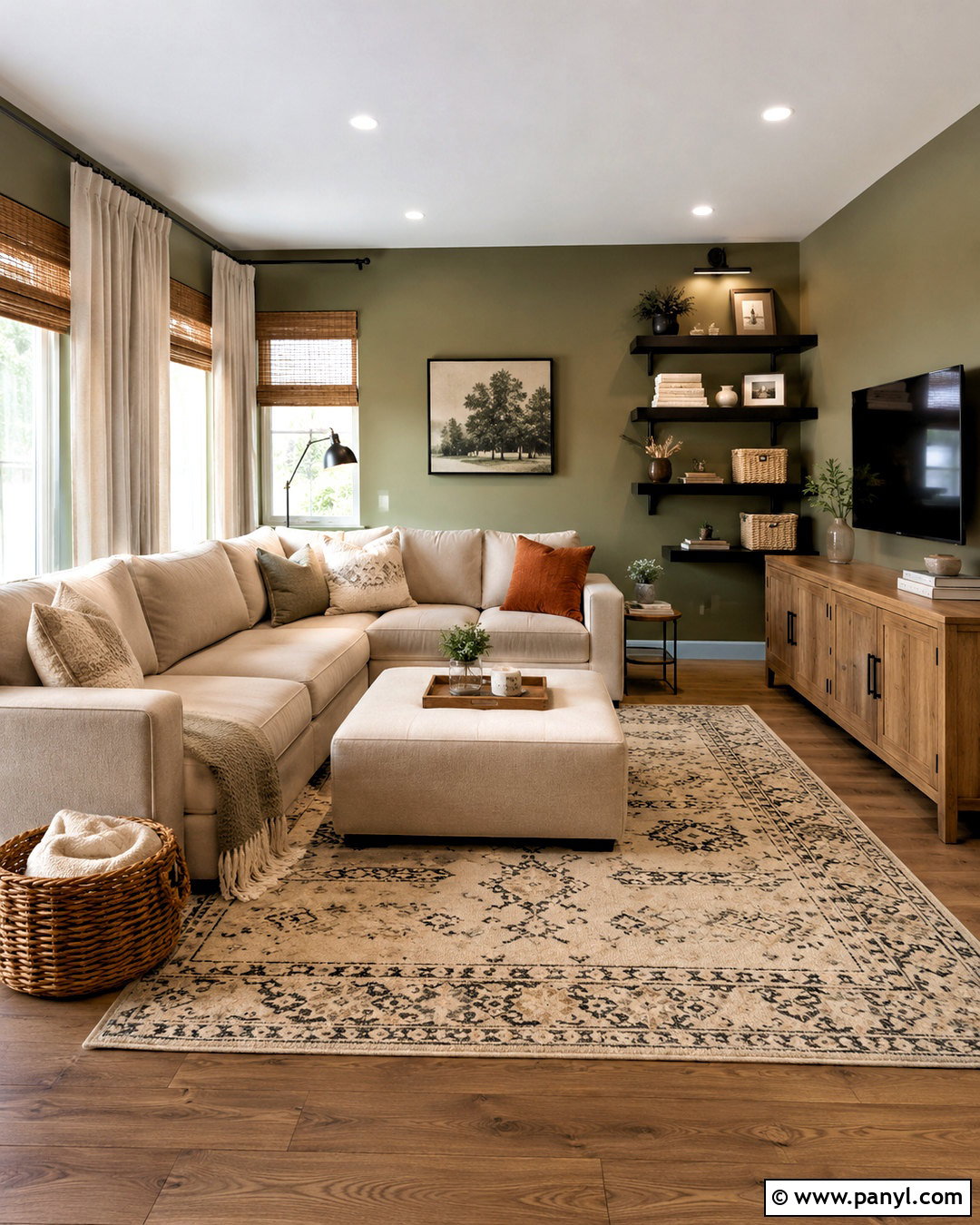 Olive Walls With A Family Sectional - 20 olive walls living room ideas