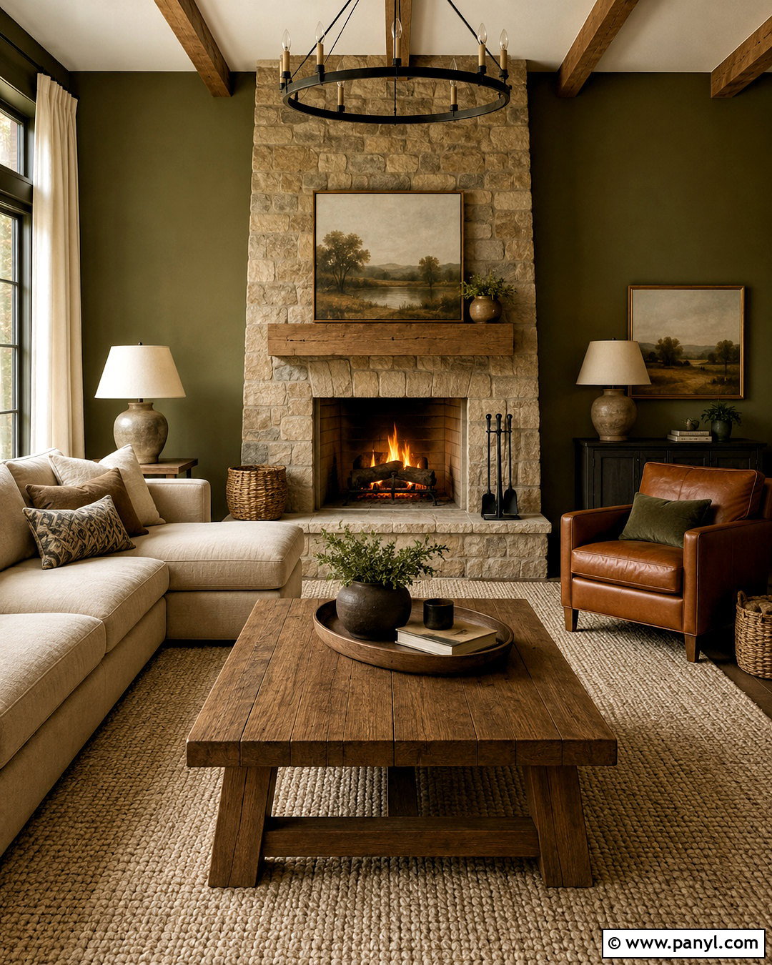 Olive Walls With A Stone Fireplace - 20 olive walls living room ideas
