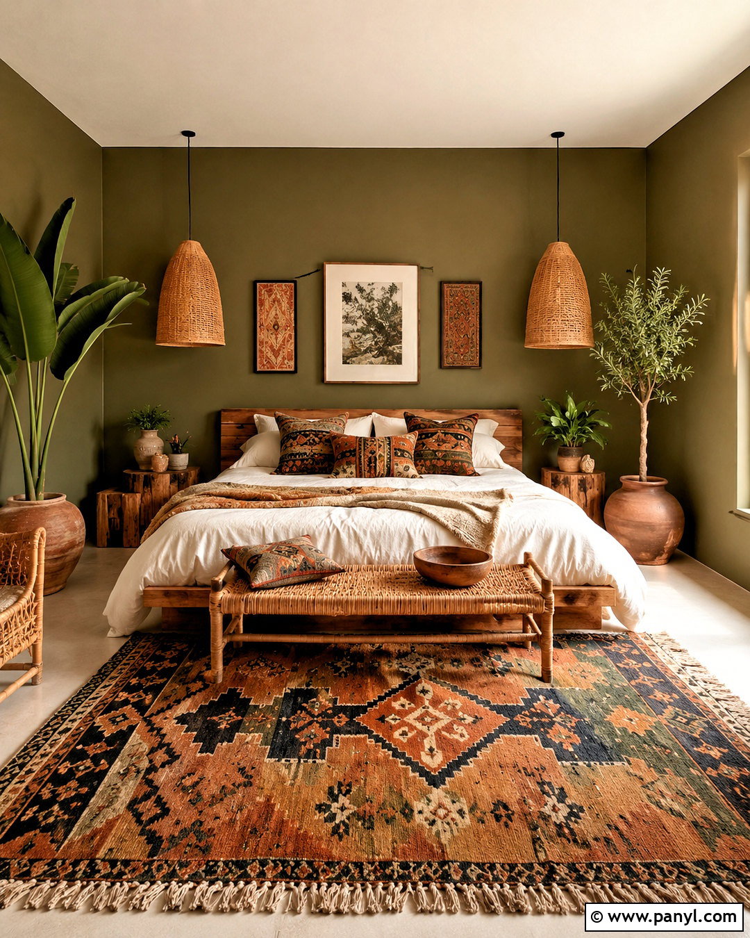Olive Walls With Boho Decor - 20 olive walls bedroom ideas
