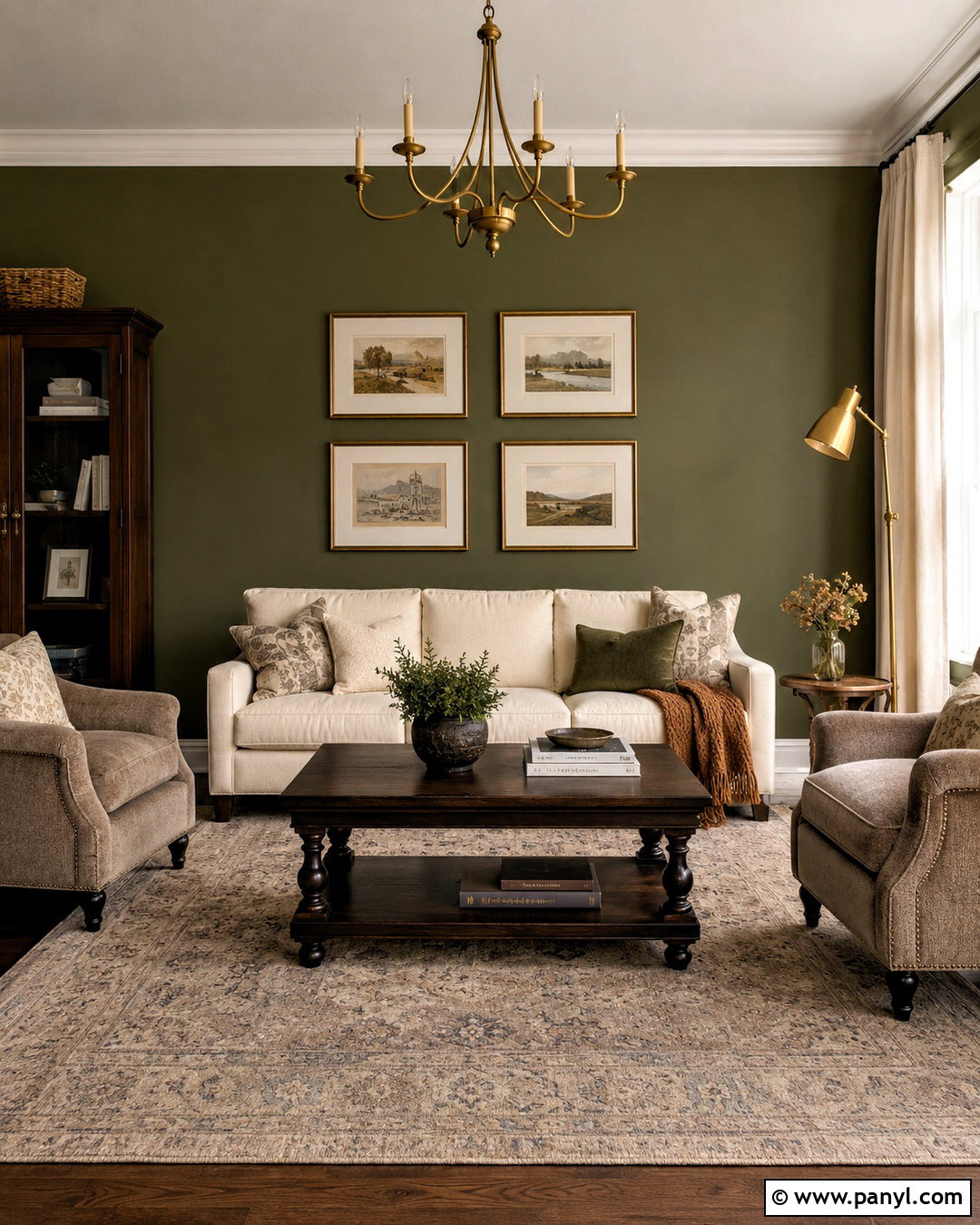 Olive Walls With Brass Lighting - 20 olive walls living room ideas