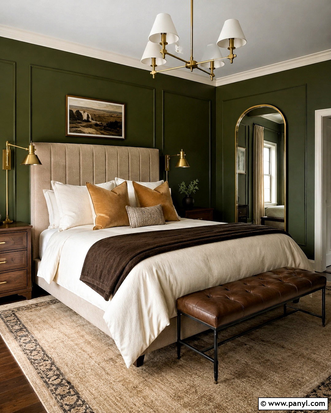 Olive Walls With Brass Lighting - 20 olive walls bedroom ideas