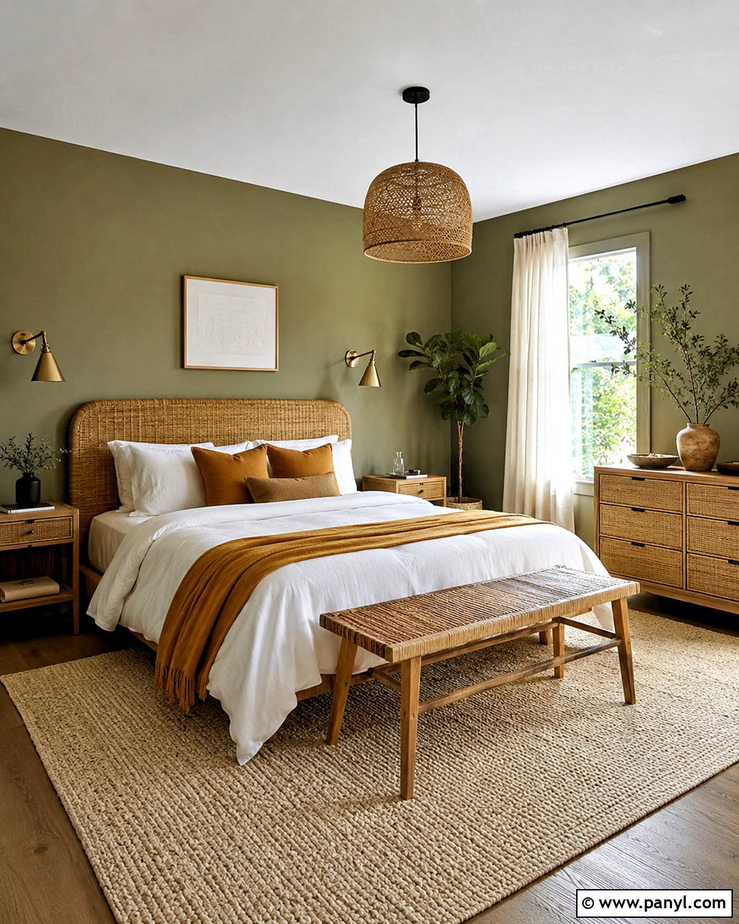 Olive Walls With Cane Furniture - 20 olive walls bedroom ideas