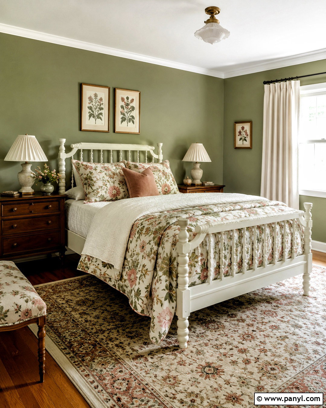 Olive Walls With Cottage Florals - 20 olive walls bedroom ideas