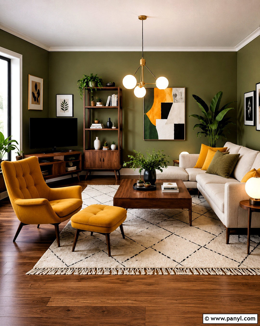 Olive Walls With Mustard Yellow Accents - 20 olive walls living room ideas