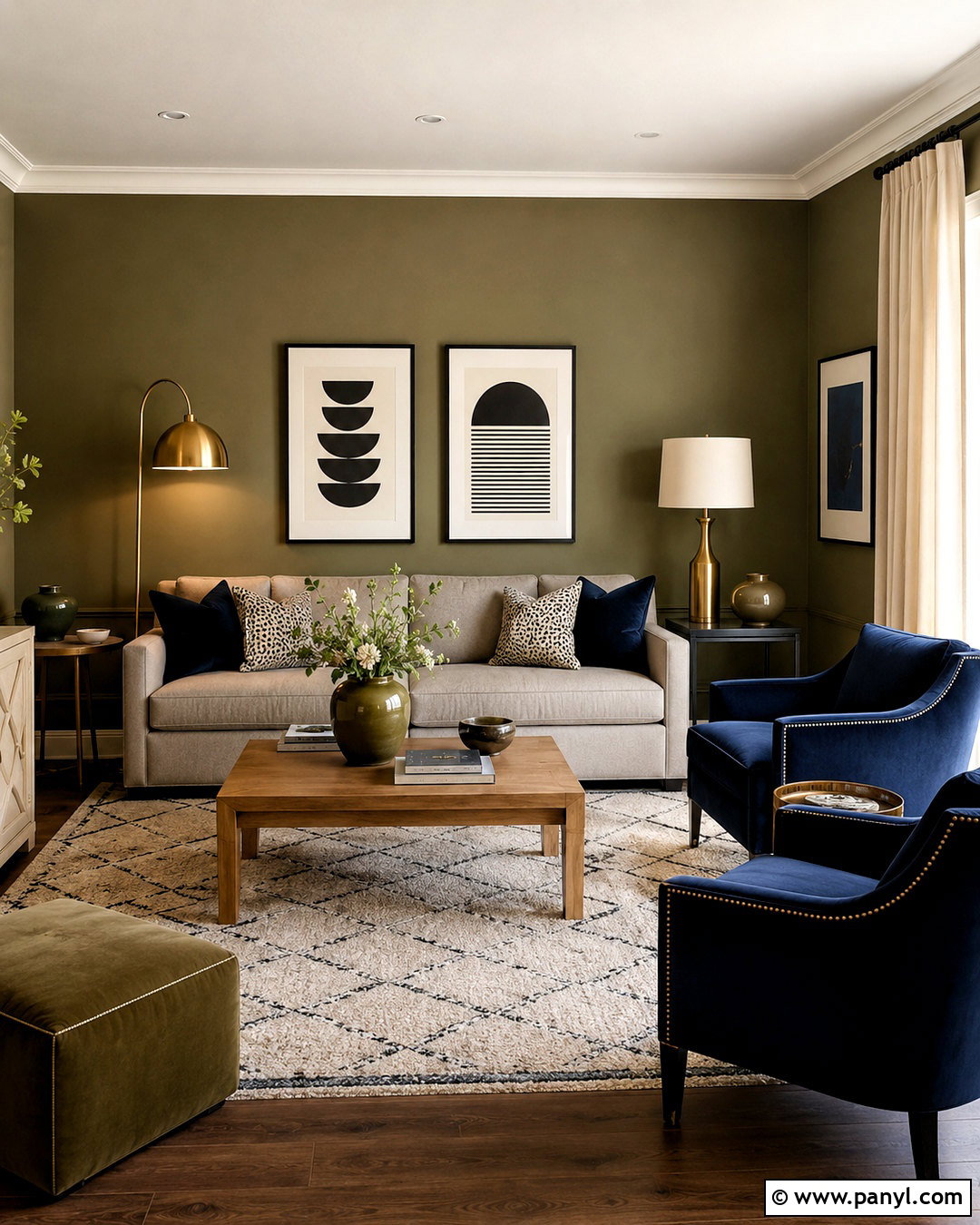 Olive Walls With Navy Blue Accents - 20 olive walls living room ideas