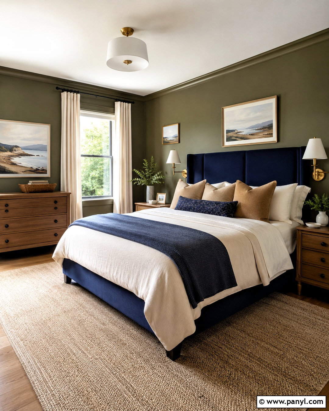 Olive Walls With Navy Blue Decor - 20 olive walls bedroom ideas