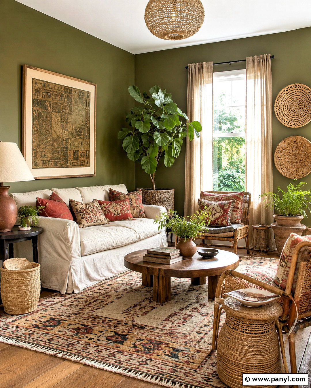 Olive Walls With Rattan Furniture - 20 olive walls living room ideas