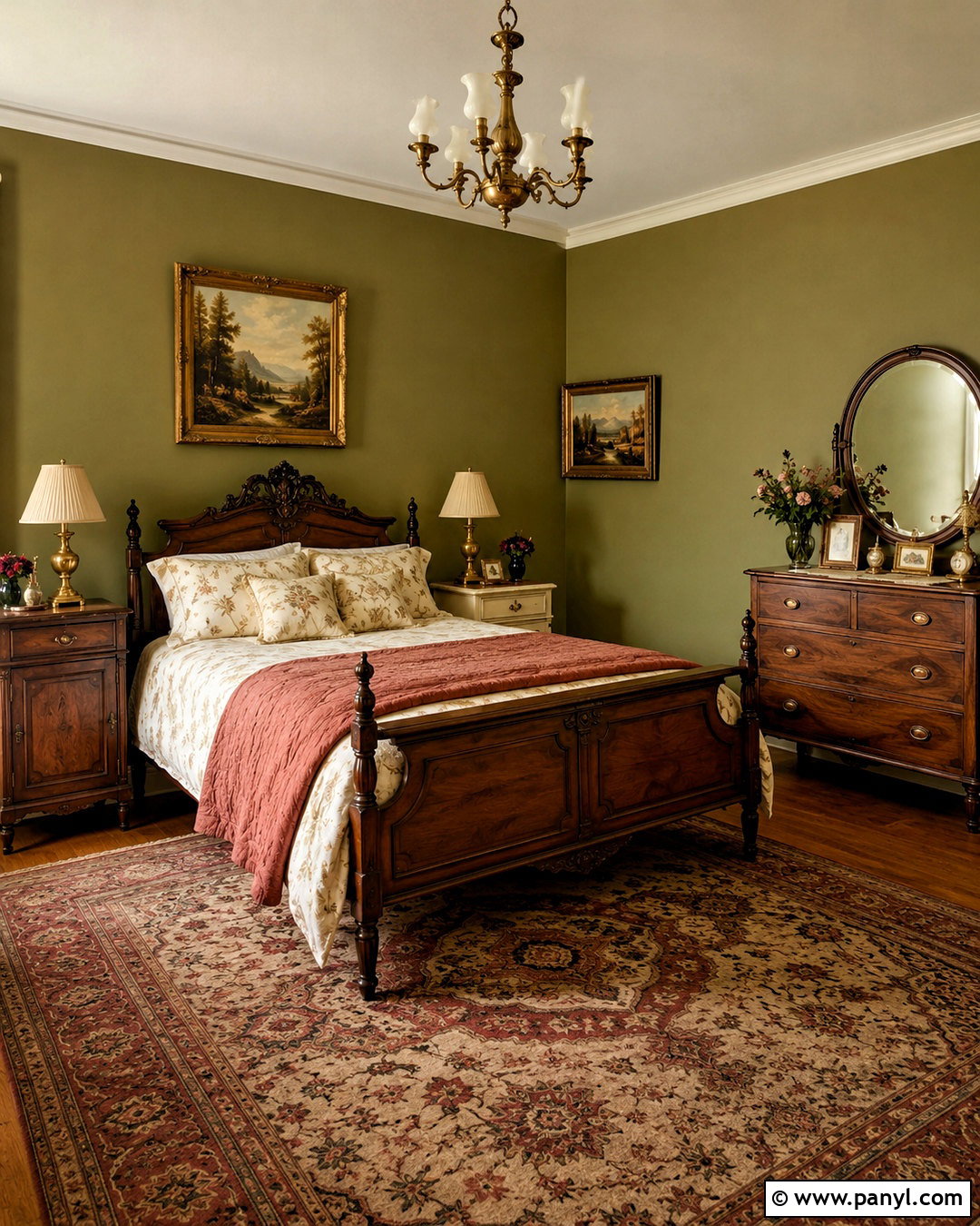 Olive Walls With Vintage Furniture - 20 olive walls bedroom ideas