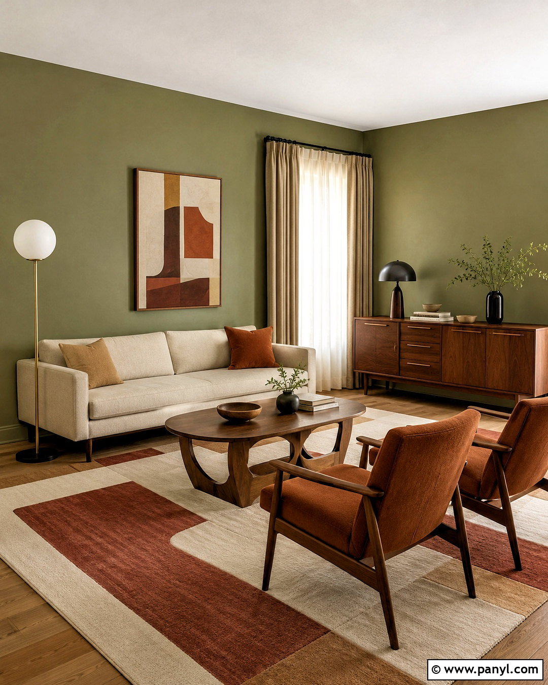 Olive Walls With Walnut Furniture - 20 olive walls living room ideas
